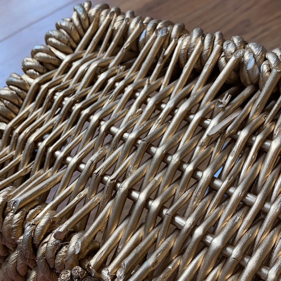 Golden brown big braided wooden basket with big handle rectangle organiz… - Picture 13 of 13